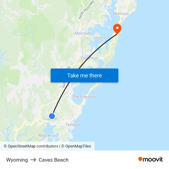 Wyoming to Caves Beach map
