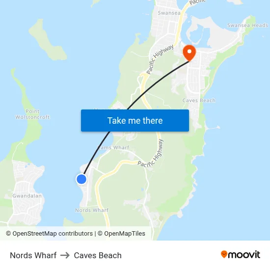 Nords Wharf to Caves Beach map