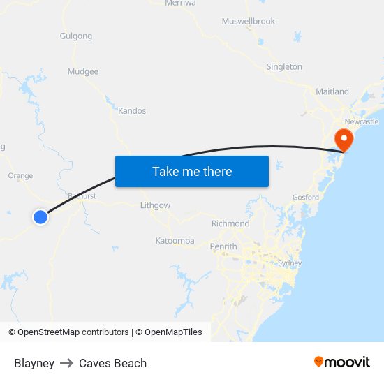 Blayney to Caves Beach map