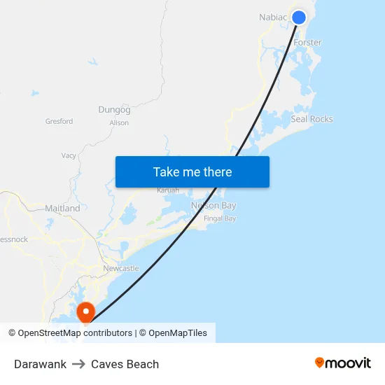 Darawank to Caves Beach map