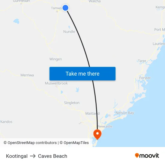 Kootingal to Caves Beach map