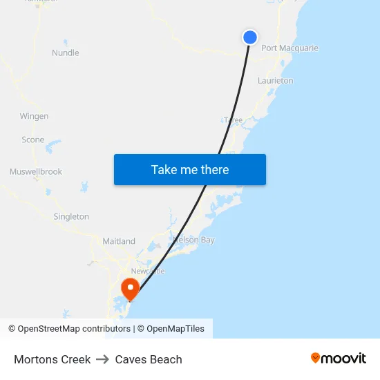 Mortons Creek to Caves Beach map