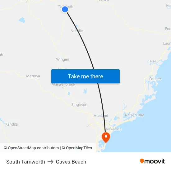 South Tamworth to Caves Beach map