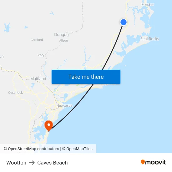 Wootton to Caves Beach map