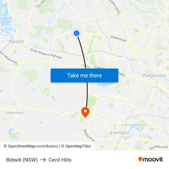 Bidwill (NSW) to Cecil Hills map