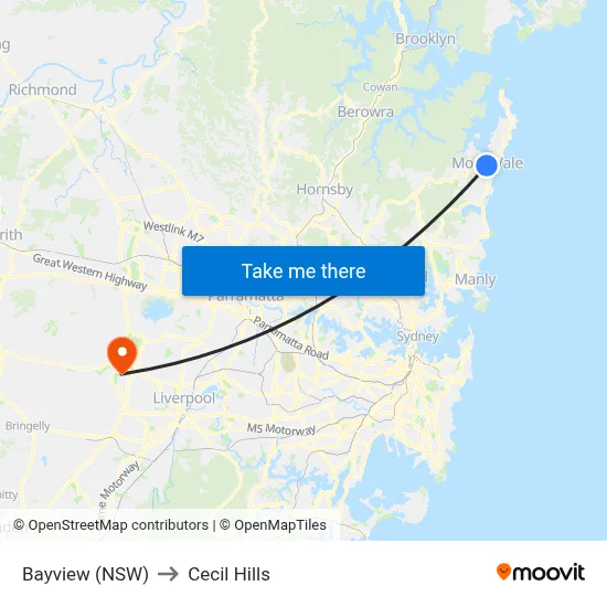 Bayview (NSW) to Cecil Hills map