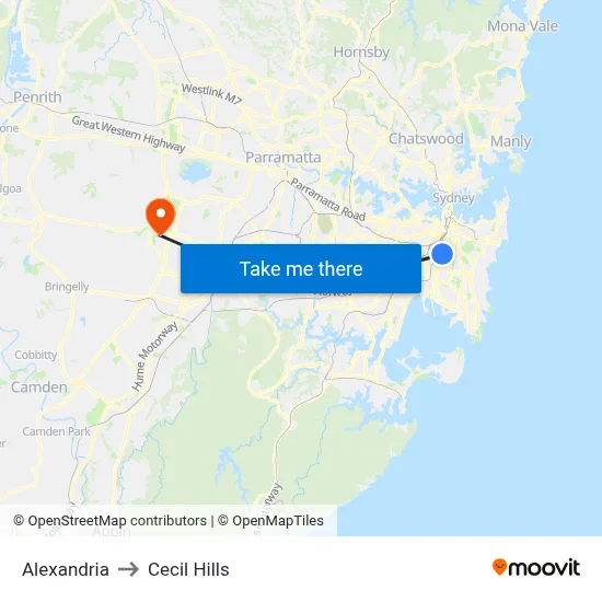 Alexandria to Cecil Hills map