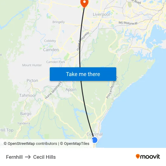 Fernhill to Cecil Hills map
