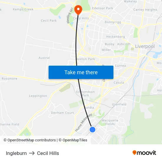 Ingleburn to Cecil Hills map