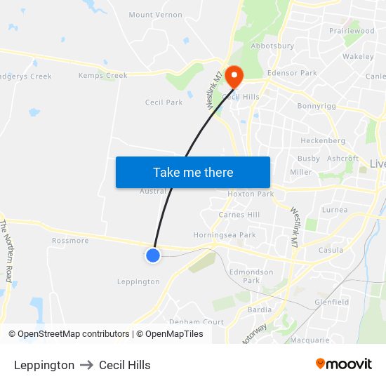 Leppington to Cecil Hills map