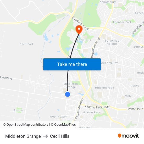 Middleton Grange to Cecil Hills map