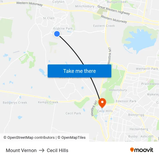 Mount Vernon to Cecil Hills map