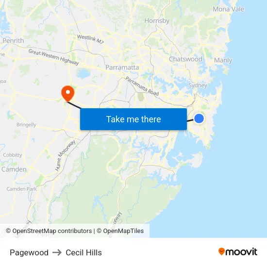 Pagewood to Cecil Hills map