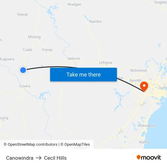 Canowindra to Cecil Hills map