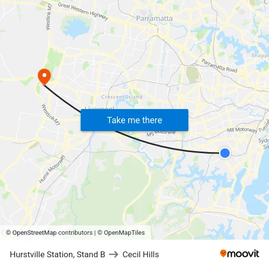 Hurstville Station, Stand B to Cecil Hills map
