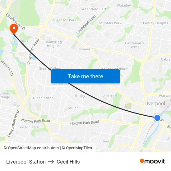 Liverpool Station to Cecil Hills map