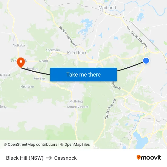 Black Hill (NSW) to Cessnock map
