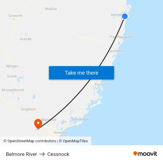 Belmore River to Cessnock map