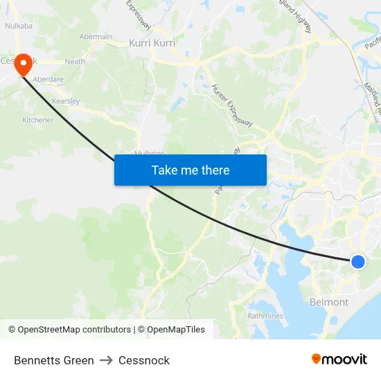 Bennetts Green to Cessnock map