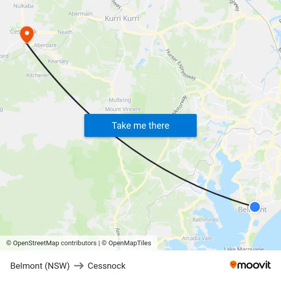 Belmont (NSW) to Cessnock map