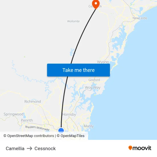 Camellia to Cessnock map