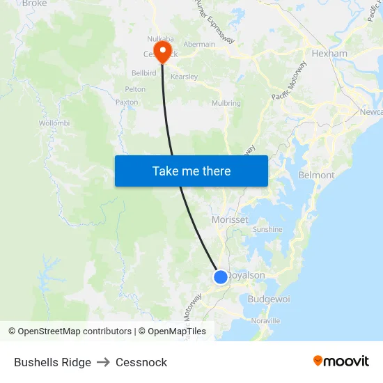 Bushells Ridge to Cessnock map