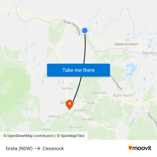 Greta (NSW) to Cessnock map