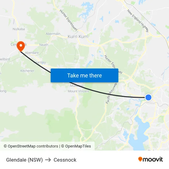 Glendale (NSW) to Cessnock map