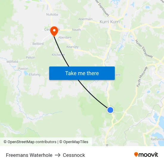 Freemans Waterhole to Cessnock map