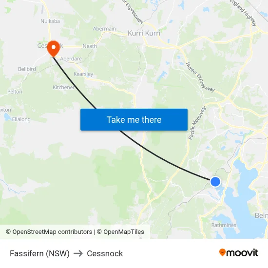 Fassifern (NSW) to Cessnock map