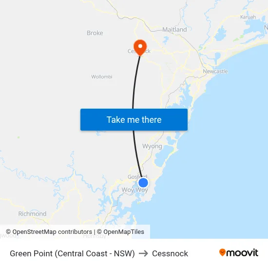 Green Point (Central Coast - NSW) to Cessnock map