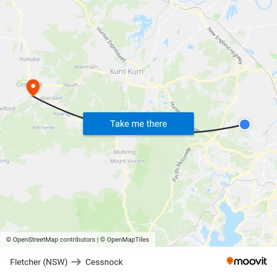Fletcher (NSW) to Cessnock map