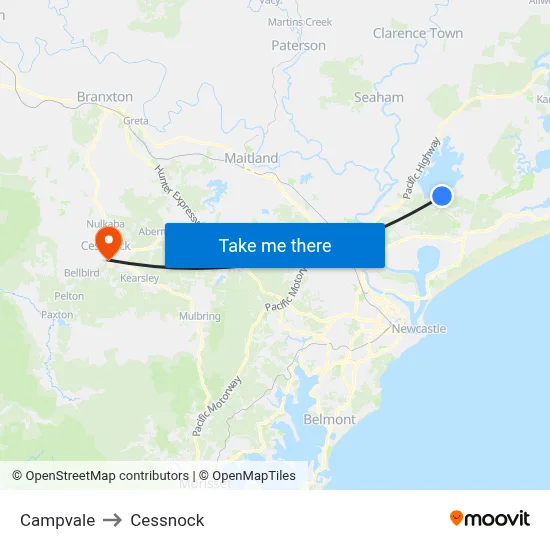 Campvale to Cessnock map