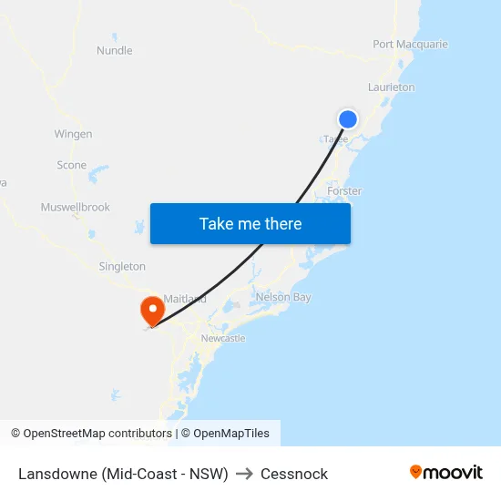 Lansdowne (Mid-Coast - NSW) to Cessnock map