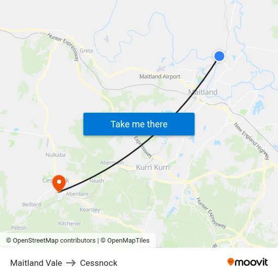 Maitland Vale to Cessnock map