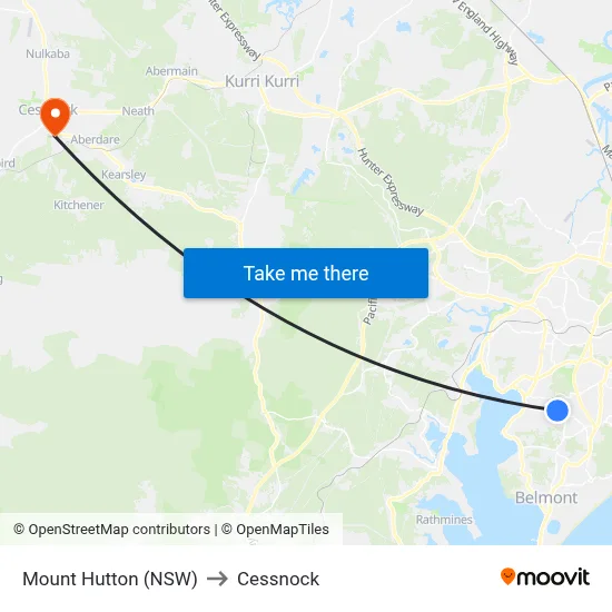Mount Hutton (NSW) to Cessnock map