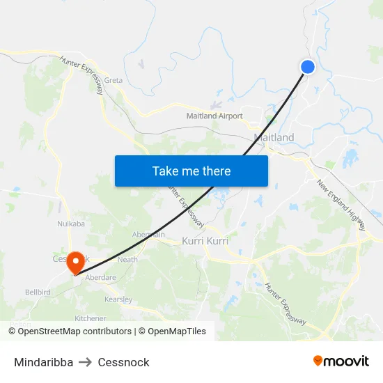 Mindaribba to Cessnock map