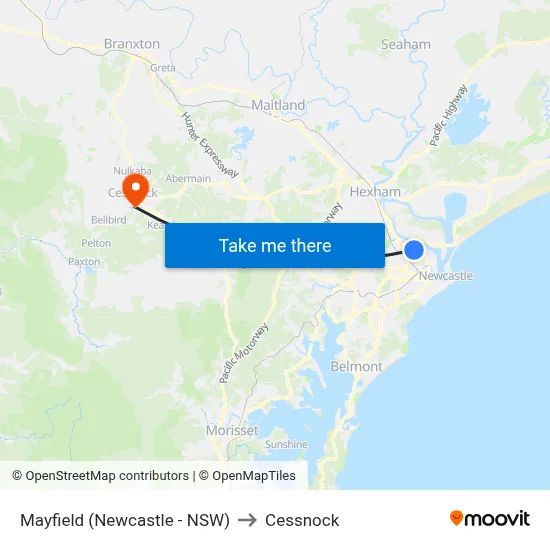 Mayfield (Newcastle - NSW) to Cessnock map