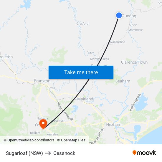 Sugarloaf (NSW) to Cessnock map