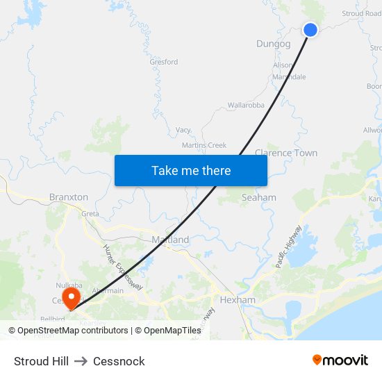 Stroud Hill to Cessnock map