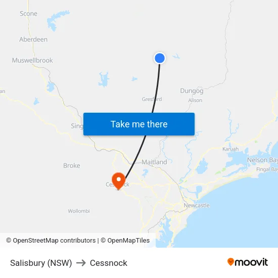 Salisbury (NSW) to Cessnock map