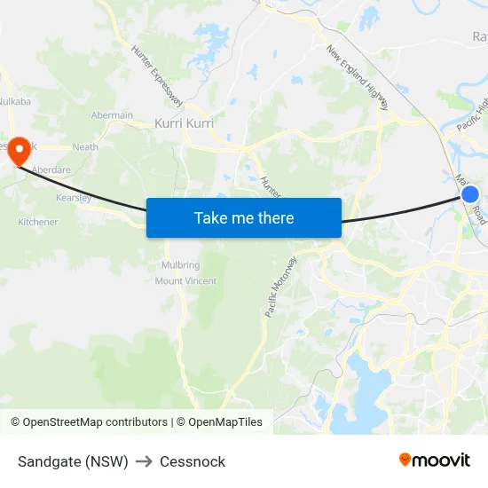 Sandgate (NSW) to Cessnock map