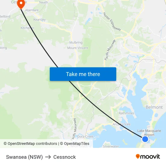 Swansea (NSW) to Cessnock map