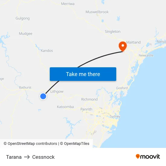 Tarana to Cessnock map