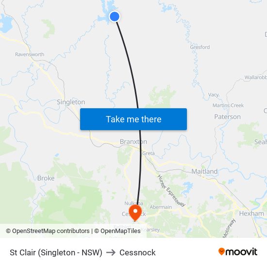 St Clair (Singleton - NSW) to Cessnock map