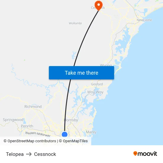 Telopea to Cessnock map
