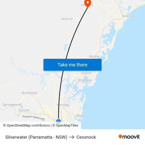 Silverwater (Parramatta - NSW) to Cessnock map