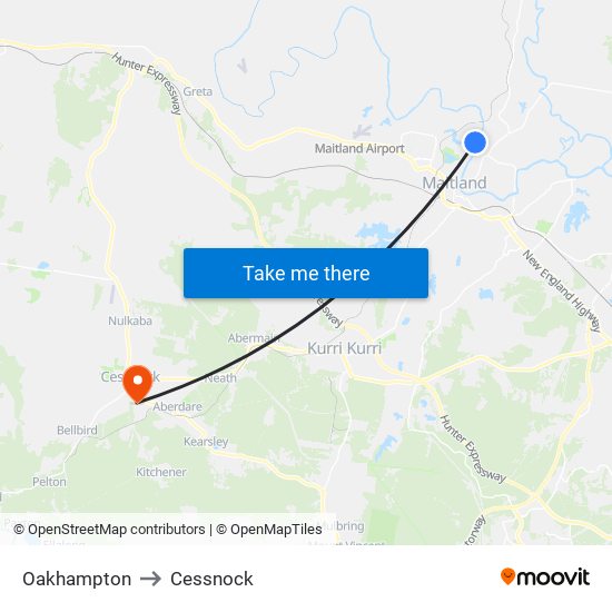 Oakhampton to Cessnock map