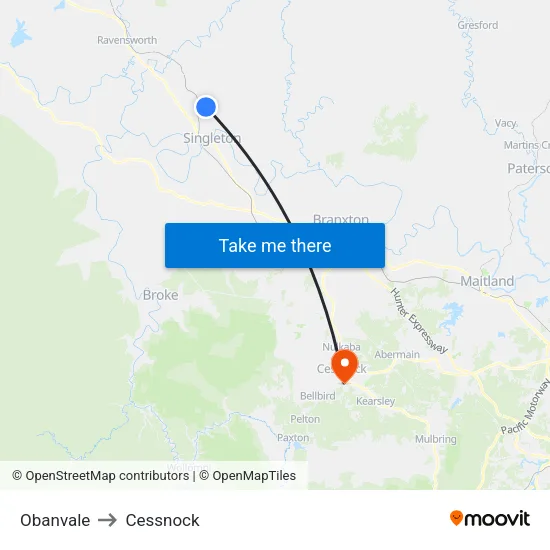 Obanvale to Cessnock map