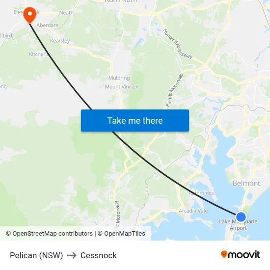 Pelican (NSW) to Cessnock map